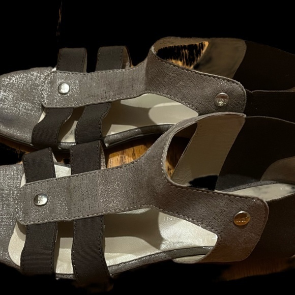 AGL Gladiator Sandals Slip On Metallic Bronze Stretchy Strap Comfy‎ Shoes 37.5 - Picture 5 of 9